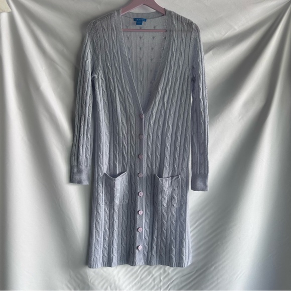 White + Warren Cashmere Longline Lightest Blue Cardigan Duster Sweater Sz Small - Picture 6 of 9